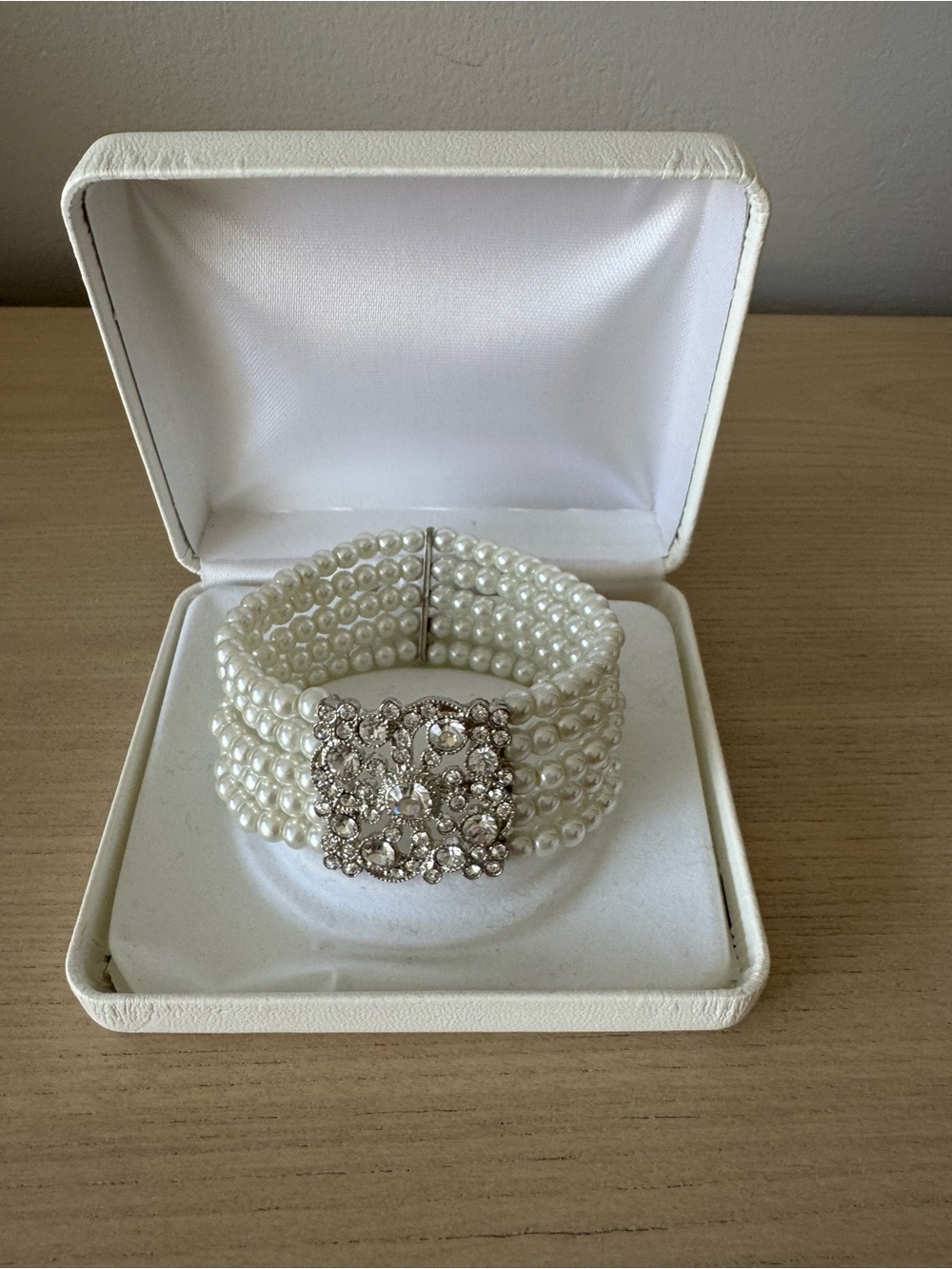 New York & Co.  Multi-Strand Faux Pearl Stretch Bracelet with a Crystal Clasp
